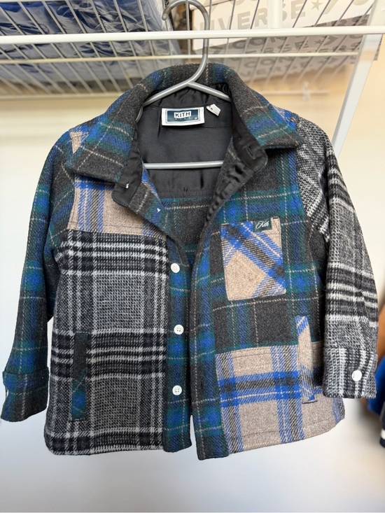 Kith Other - Kith Kids Plaid Wool-Blend Shacket in Gray, Blue, Tan
